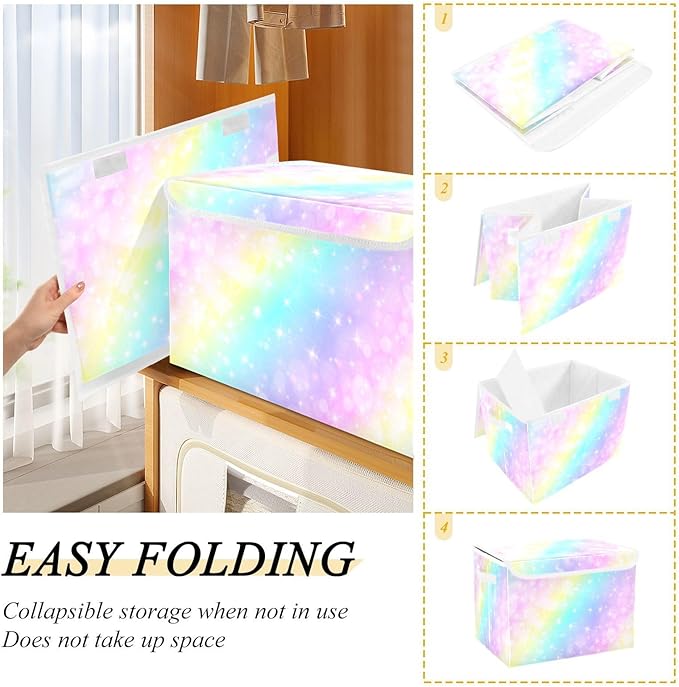 Gradient Rainbow Beautiful Storage Box with Lid Foldable Bedroom Storage Boxes for Closet for Home Studyroom Home Decor