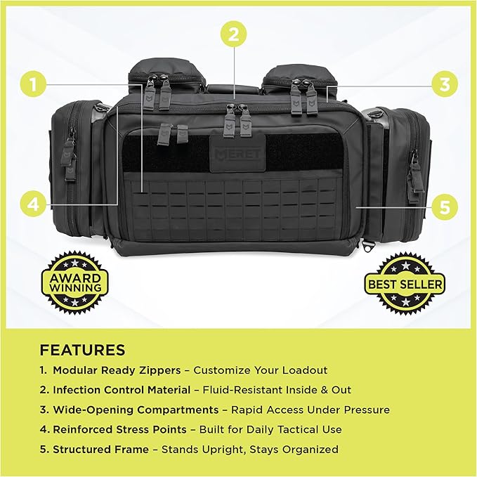 MERET OMNI™ PRO X Tactical Medical Backpack – Modular Trauma First Aid Kit Bag for EMS EMT &amp First Responders MOLLE Medical Gear Organizer with Infection Control Material Tactical Black
