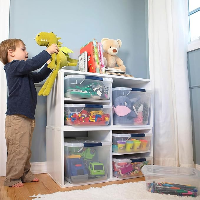 Rubbermaid Cleverstore Clear Dorm Variety 16-Pack Made in USA Stackable Large Clear Storage Bins with Lids See-Through Plastic Storage with Latching Lids BPA-Free