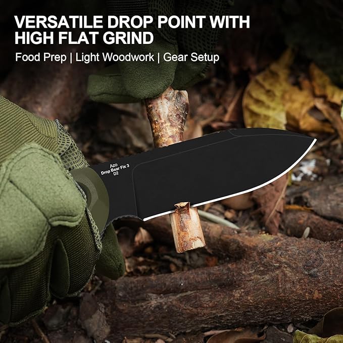 Kizer Drop Bear Fix 3 Fixed Blade Knife 3.8 D2 Blade EDC Camping Knife with Olive Green G10 Handle Small Hunting Knives with Sheath Outdoor Survival Knives with Pocket Clip and Lanyard 1101M1