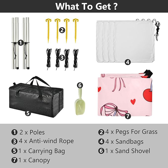 Beach Canopy with Windproof Ropes &amp Sandbags Beach Tent Sun Shade Sun Shelter for Camping Trips Fishing Backyard Fun or Picnics Cherry