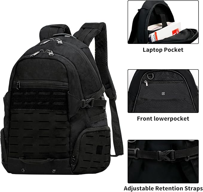 Tactical Pack Military Backpack 19.4L Waterproof Rucksack 600D OXFORD for Hiking Trekking Hunting (black)