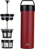 ESPRO Go P0 Ultralight French Press Coffee Maker for Travel Vacuum Insulated Stainless Steel 16 Ounces Cranberry