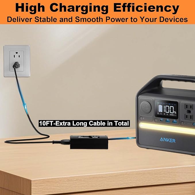 65W Power Adapter with 65W Car Charger for Anker Portable Power Station A1720 Anker 521/523/533 A1730/A1731 Powerhouse II 300 (256Wh/288Wh/389Wh) and 300W/200W Solar Power Station