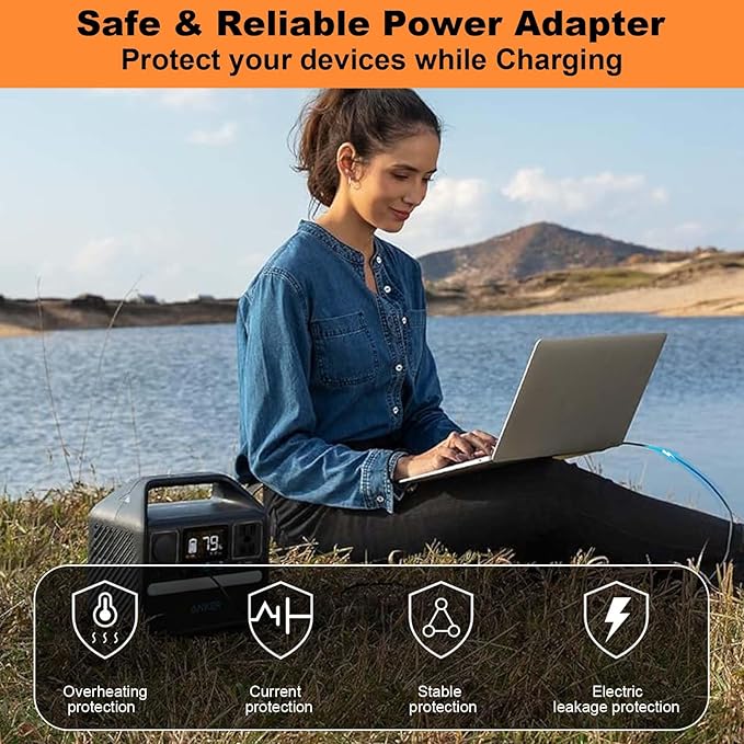 65W Power Adapter with 65W Car Charger for Anker Portable Power Station A1720 Anker 521/523/533 A1730/A1731 Powerhouse II 300 (256Wh/288Wh/389Wh) and 300W/200W Solar Power Station