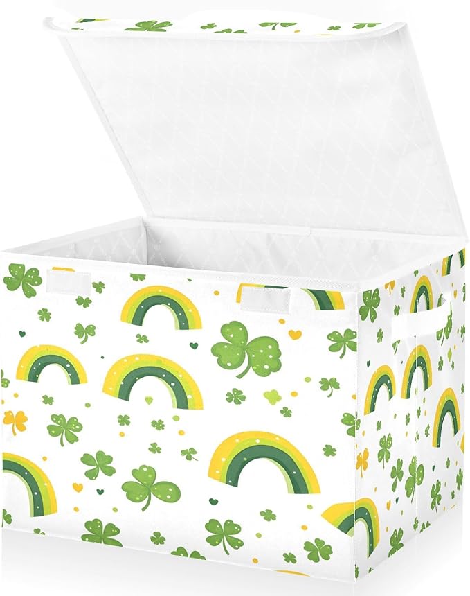 Rainbow and Clover Fabric Storage Bins with Lids and HandleFoldable Storage Bins with LidsCloset Organizers for Clothes Storage Room Organization Office Storage Chest Organizer