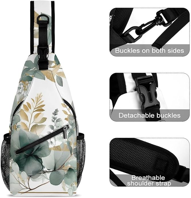 Chest Bag Chest Bag for Men Tactical Running Chests Pack Outdoor Sports Chests Bag Gold And Green Leaves Sling Backpack Women Suitable for Hiking Running Cycling And Shopping