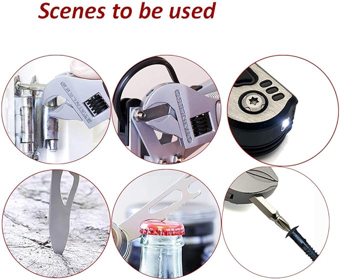 15-in-1 Adjustable Crescent Wrench MultiTool includes Saw Flat &amp Phillip Screwdriver Bits Hex Wrenches LED Light in the handle and Bonus High Density Nylon Pouch