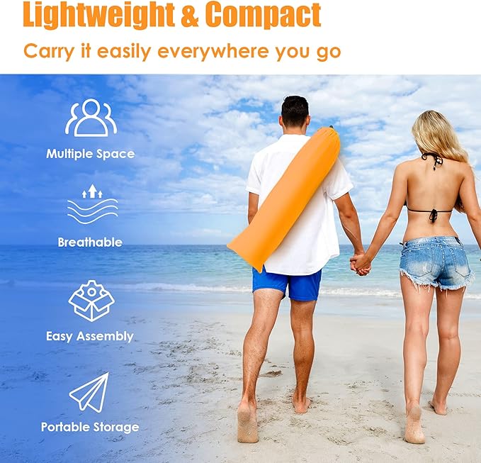Tangkula 3-4 Person Easy Pop Up Beach Tent UPF 50+ Portable Sun Shelter w/ 3 Ventilation Windows Zippered Front Porch 4 Storage Pockets &amp Carrying Bag Instant Beach Sun Shade with 8.5mm Rod