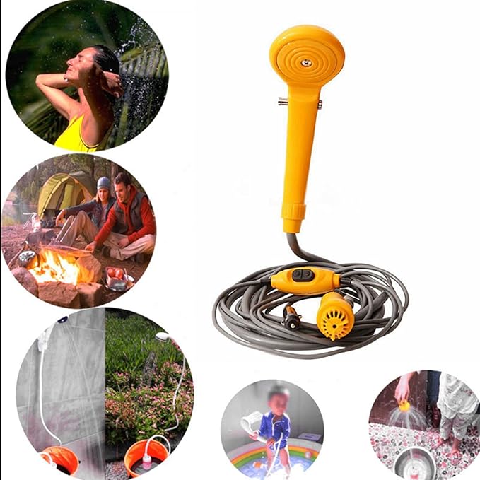 Fdit Portable Outdoor Shower Camping Shower Car Shower with Adjustable Water Volume 12V DC for Pet Vegetable Washing Car Washing