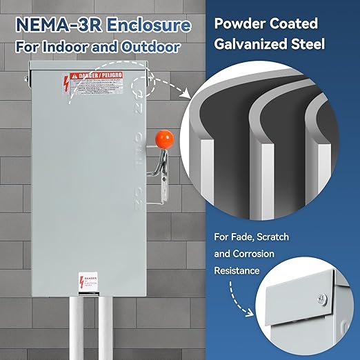 100A Generator Transfer Switch24000W General-Duty Double-Throw Safety Switch120/240-Volt Transfer SwitchesStronger Stability Manual Transfer SwitchesNEMA 3R Standards for Outdoor and Indoor