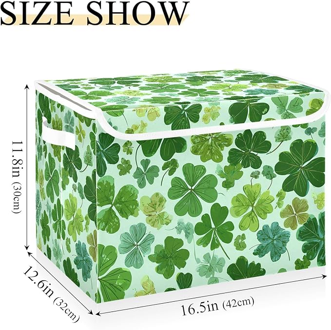 Mint Green Clover Leaf Speckle Storage Box with Lid 1 PC Foldable Storage Bin with Lids Stackable Storage Bins Cube Closet Organizer Basket with Flip-Top Lid &amp Handles for Shoes Books Towels