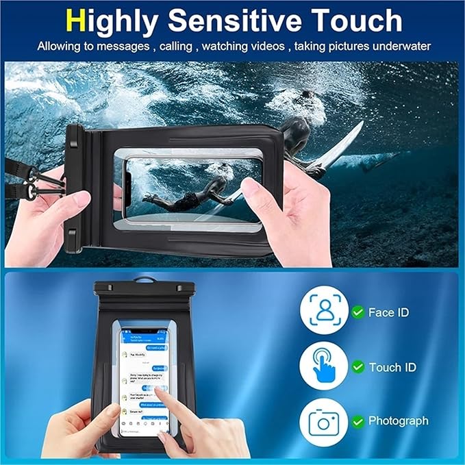 Dry Bags IPX8 Waterproof Phone Pouch with Adjustable Lanyard Large Capacity Transparent for Swimming Hiking &amp Boating(Black-2PCS)