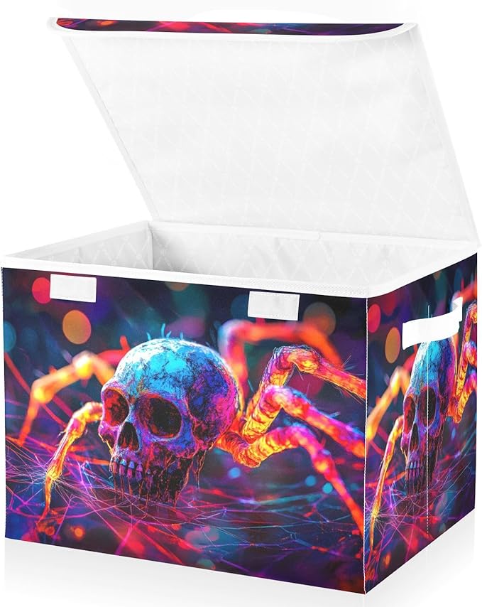 AIXIWAWA Lidded Storage Cube (Surreal Skull) Fabric Foldable Closet Bins with Flip Lid and Handles Organizer Basket Container 16.5 x 12.6 x 11.8 IN