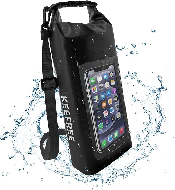 Waterproof Dry BagRoll Top Waterproof Backpack Phone Case Pouch for TravelKayakingRaftingCampingSurfingBoatingHikingBeach and Fishing (2 L Black+Black)