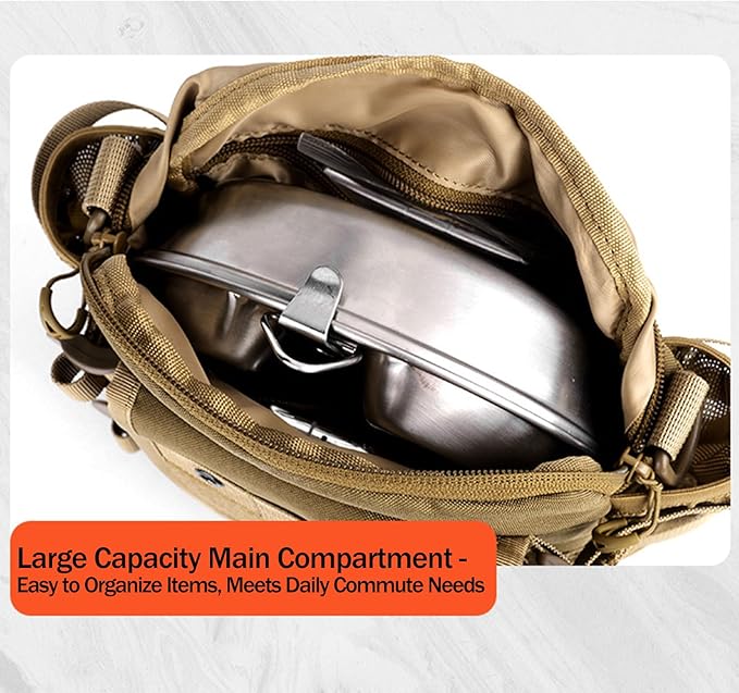 Laser Cut Molle Tactical Sling Bag Backpack for Men - Small EDC Military Molle Crossbody Shoulder Bags (Khaki)