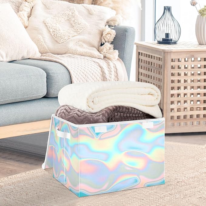 Blue Gradient Wavy Storage Containers with Lids Collapsible Shoe Storage Organizer Bins with Lids for Home Studyroom