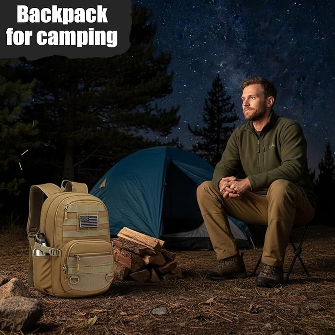 25L Military Tactical Backpack - Molle Army 3 Days Assault Pack Out Bag Hiking Rucksack Brown