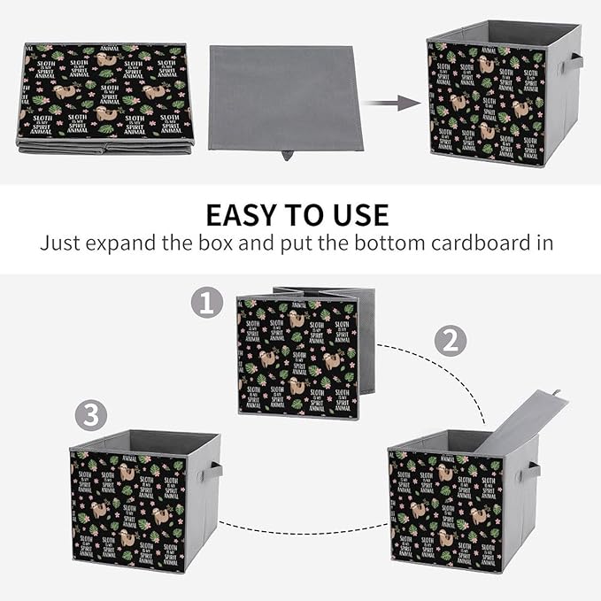 Collapsible Cube Storage Organizer with Handles Sloth Spirit Animal Foldable Fabric Bin for Shelves Perfect for Closet Bathroom Kids' Room &amp Nursery