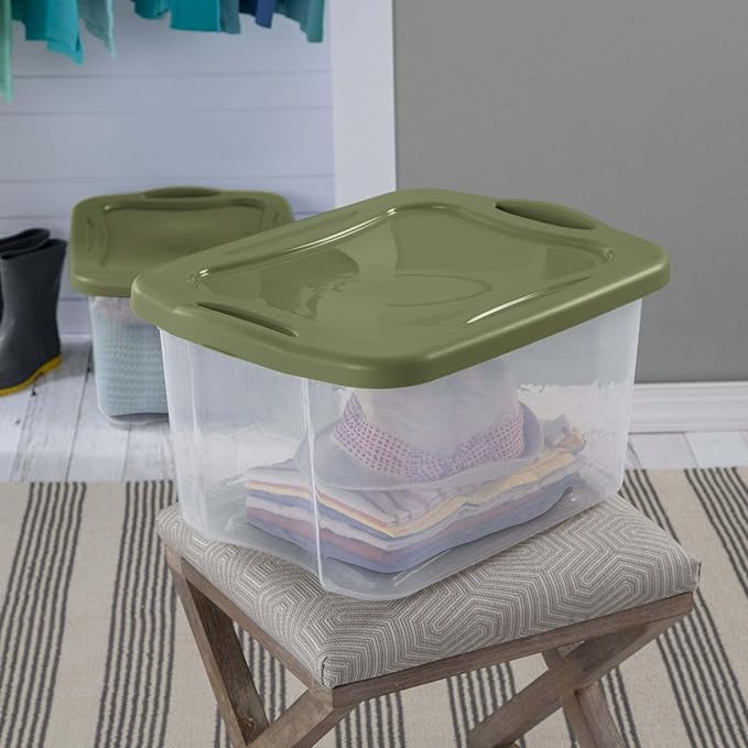 (2 pack) 40 Quart EZ Carry Plastic Storage Bin Full-Grip Handles Green