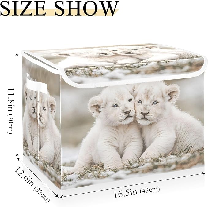 AIXIWAWA Lidded Storage Cube (Lovely Lions) Fabric Foldable Closet Bins with Flip Lid and Handles Organizer Basket Container 16.5 x 12.6 x 11.8 IN