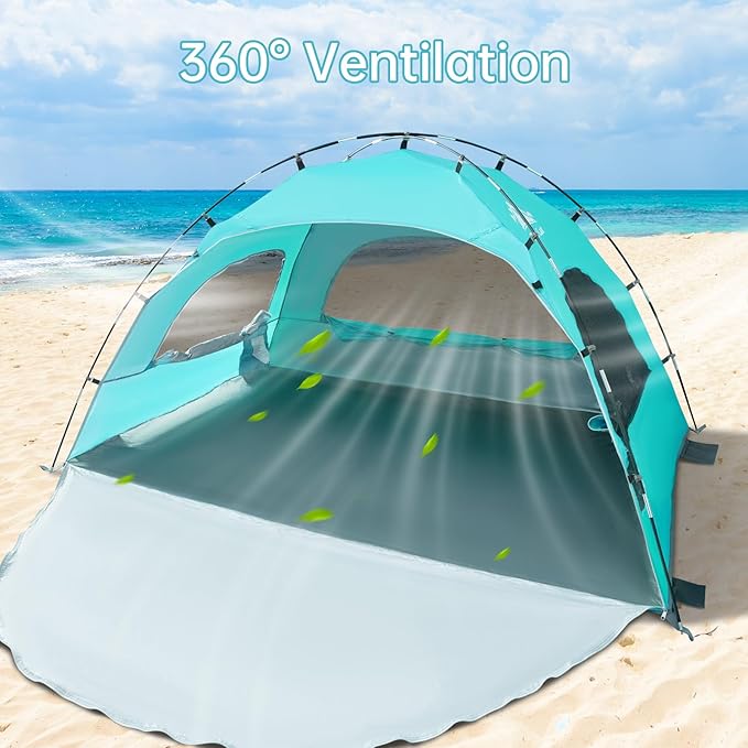 Night Cat Beach Tent Portable Camping Sun Shade Shelter for 2-4 Persons with UV Protection 3 Breathable Mesh Windows Extended Tent Floor Easy Set Up Outdoor