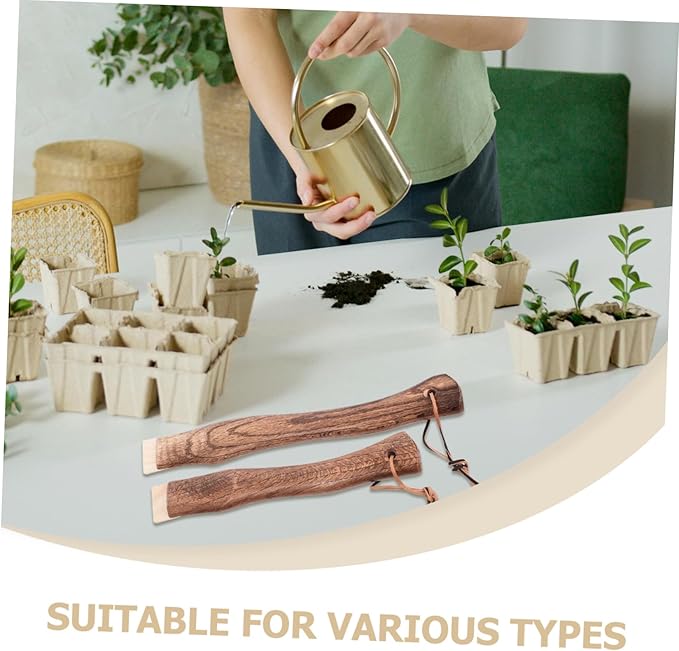 Housoutil 2pcs Wooden Axe Handle Replacement Short Curved for Hatchets Hoes Solid Wood Easy Hanging