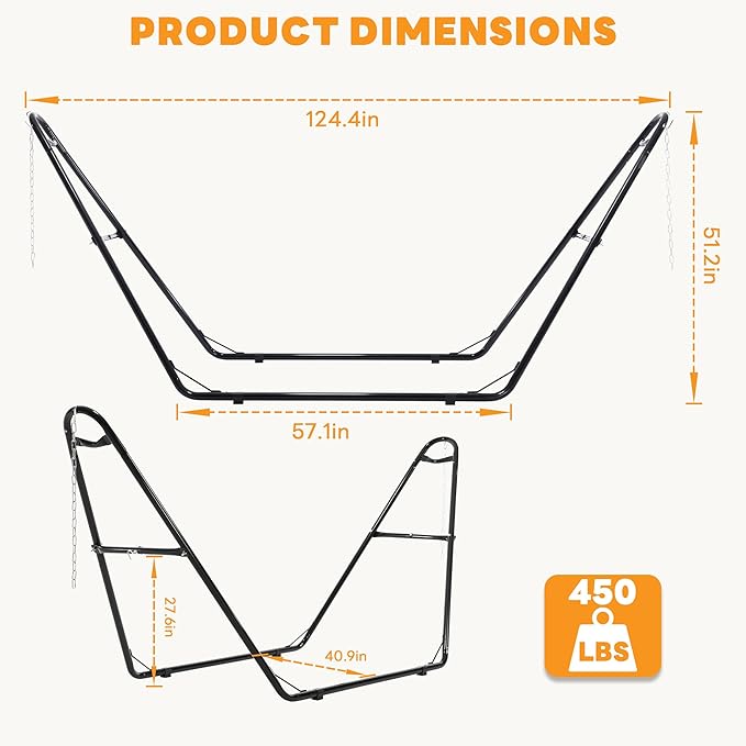 NEWBULIG Double Hammock Stand Only 450 Pound Capacity Fits 9 to 14 Feet Hammocks Heavy Duty Hammock Stand for Outside for Garden Backyard Patio Pool Beach with Carrying Case