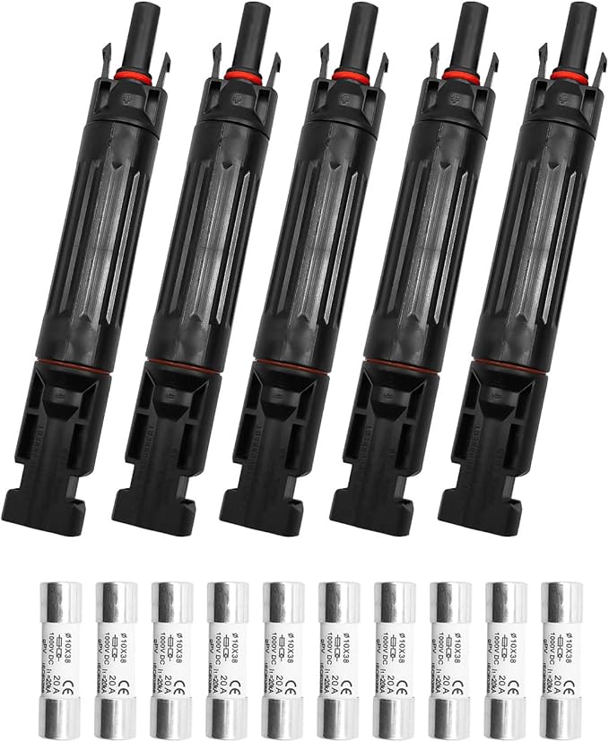 TIKSCIENCE 20A Solar Fuse Holder Inline IP67 Waterproof 1000V DC – Compatible with All MC4 Connectors for Solar Panels &amp Controllers 5-Pack with Male/Female Ends