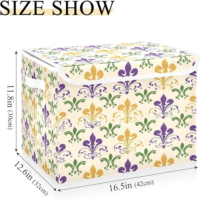 Graffiti Mardi Gras Logo Pattern Foldable Storage Baskets Fabric Boxes with Handle Organizers with Flip-Top Lids Storage Bins for Home Bedroom Office