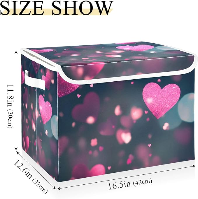 senya Valentines Baskets Collapsible Storage Bins with Lids Love Hearts Romantic Storage Boxes Clothes Baskets for Organizing