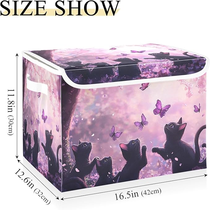 Collapsible Storage Bins with Lids Decorative Fabric Storage Cubes Closet Organizer and Storage Basket Boxes Containers for Clothes Box Chest Nursery Folding Rectangle Cat1