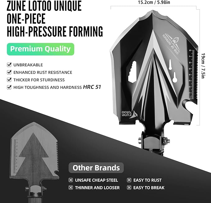 Zune Lotoo Tactical Shovel Survival Tool 18 in 1 Small Camping Shovel Folding Multitool Compact Entrenching Tool Heavy Duty for Hiking Backpack Emergency Spade Lightweight Car Truck Gift Survivalist