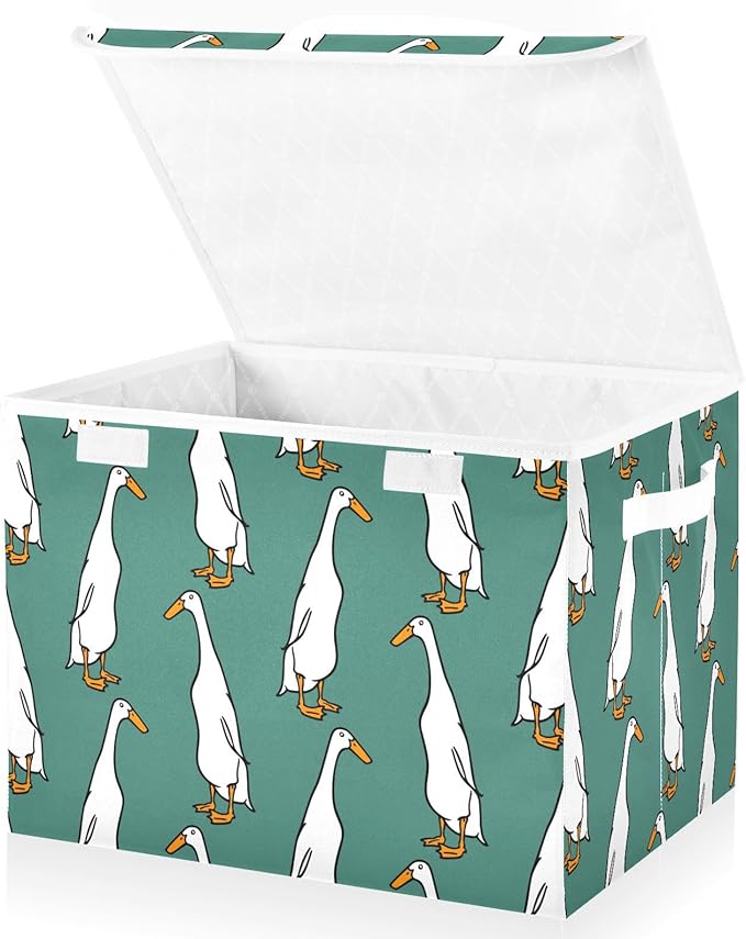 Storage Box Cute Duck Closet Storage Bins with Lids Foldable Oxford Fabric Storage Box for Home Bedroom Closet Office (16.5x12.6x11.8 in)