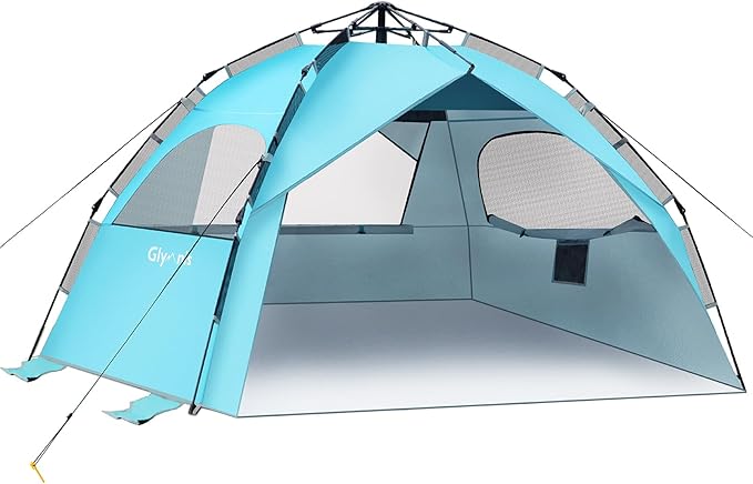 Glymnis Pop Up Beach Tent Sun Shade Shelter for 4 Person Portable Automatic Hydraulic Beach Tent with UPF 50+ Lightweight &amp Vent Windows Easy Setup for Family Picnic
