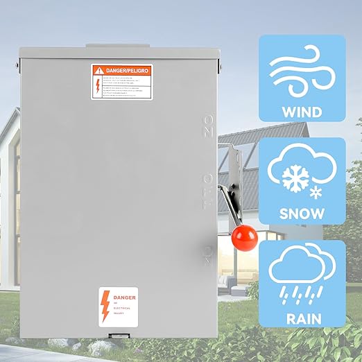200 Amp Manual Transfer Switch 120/240V 48000W Transfer Switches for Outdoor and Indoor Use Heavy Duty Construction Enlarged NEMA 3R Enclosure Reliable and Stable Multiple Safety Protections