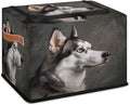 Husky Dog Storage Box with Lid Cute Pet Dog Collapsible Storage Bins Baskets Cubes Closet Shelf Clothes Organizer Containers with PU Leather Handles