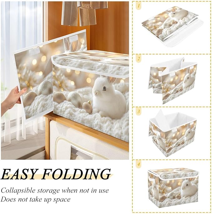AIXIWAWA Lidded Storage Cube (White Rabbit) Fabric Foldable Closet Bins with Flip Lid and Handles Organizer Basket Container 16.5 x 12.6 x 11.8 IN