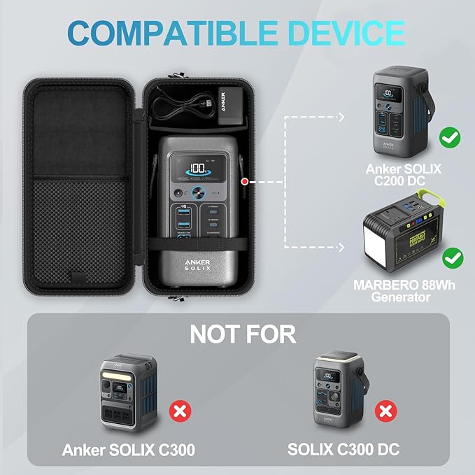 ProCase Hard Travel Case for Anker SOLIX C200 DC/MARBERO 88Wh Power Bank Station Outdoor Carrying Storage Bag for 192Wh 60000mAh Portable Power Station 200W Solar Generator with Adjustable Strap