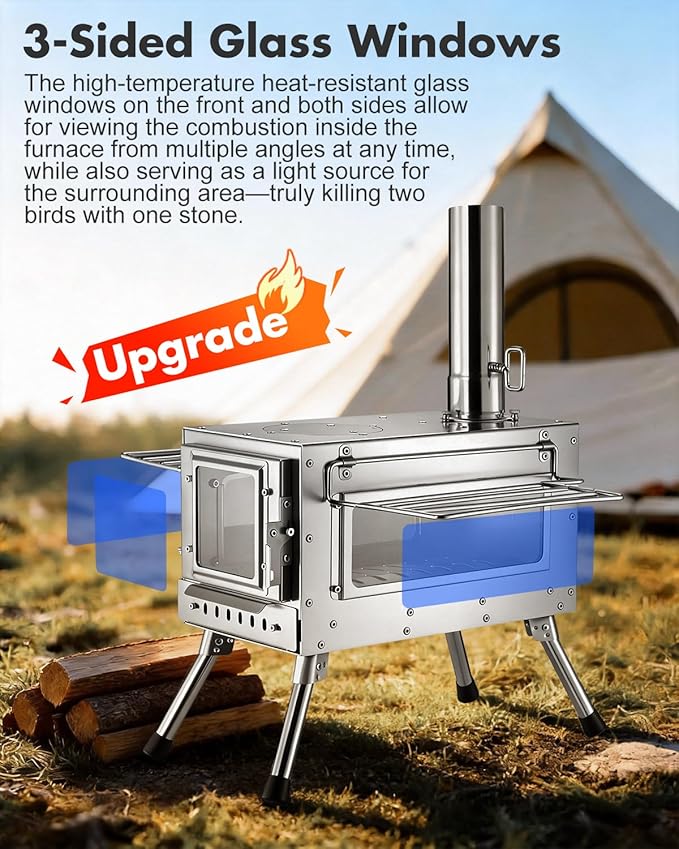 Camping Wood StoveWood Burning Tent StovePortable Hot Tent Stove for Camping Hunting Ice FishingCookingShelter