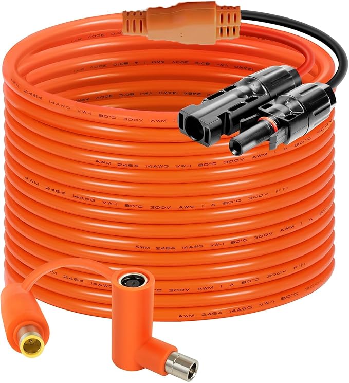 Solar Connector to DC 8mm Adapter Cable 30FT 12AWG + 14AWG Tinned Copper Wire with DC7909 to DC8020 Adapter Heavy Duty Charging Cable for Portable Power Station RV Outdoor Camping