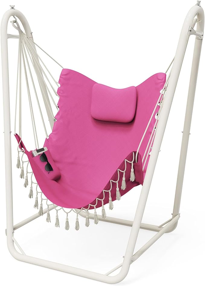 Hammock Chair with StandHeavy-Duty Hanging Chair with Stand for Indoor OutdoorSturdy Swing Chair Stand Max Load 350 pounds(Hammock Chair Included) (Pink)