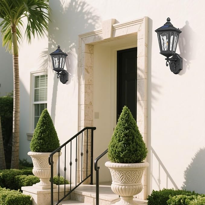 Solar LED Wall Light Outdoor with Remote Control 22'' Front Door Sconce Dusk to Dawn 3 Lighting Modes Solar Exterior Wall Lantern Outside Lights for Patio Doorway Porch Walkway Black