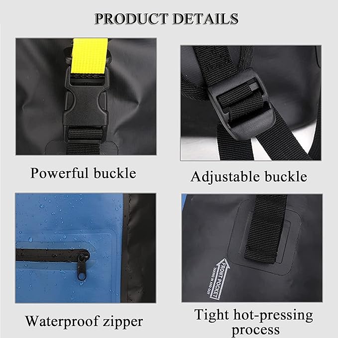 Waterproof Dry Bag for Women Men Roll Top Lightweight Dry Storage Bag Backpack with Exterior Zippered Pocket for Travel