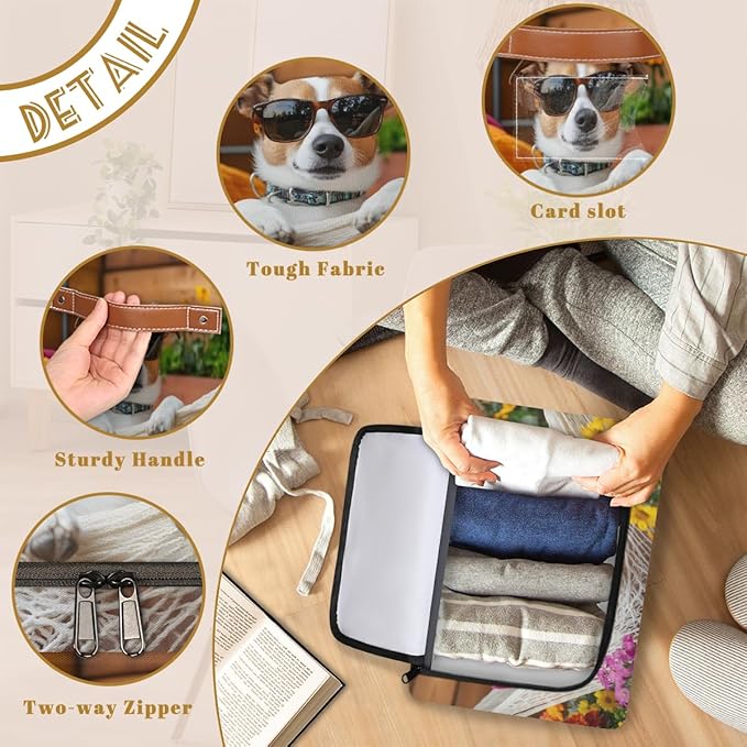 Cute Dog Storage Box with Lid Hawaiian Flower Collapsible Storage Bins Baskets Cubes Closet Shelf Clothes Organizer Containers with PU Leather Handles