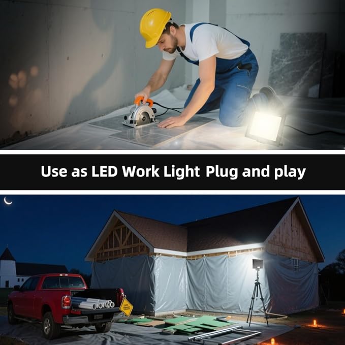 2 Pack 250W LED Flood Lights Outdoor Super Bright Exterior Security Light with Plug IP66 Waterproof Flood Light 30000LM 6000K Daylight White Floodlight for Yard Garden Basketball Court Arena