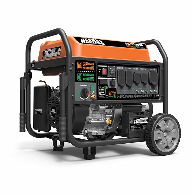 GENMAX Dual Fuel Portable GeneratorGM12000ED Gas or Propane Powered Electric Start-Home Back Up EPA Compliant