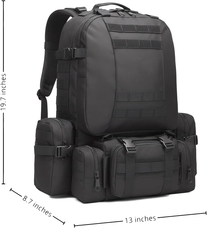 Military Tactical Backpack for Men 60L Waterproof Bug Out Bag Survival Rucksack Go Bag Emergency Molle System Army 3 Day Assault Pack for Hiking Hunting Camping Black