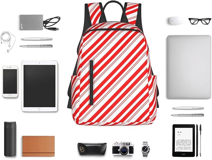 Travel Laptop Backpack Business Anti Theft Red White Stripes Christmas Candy Cane Durable Backpack College Computer Bag Gifts for Men &amp Women