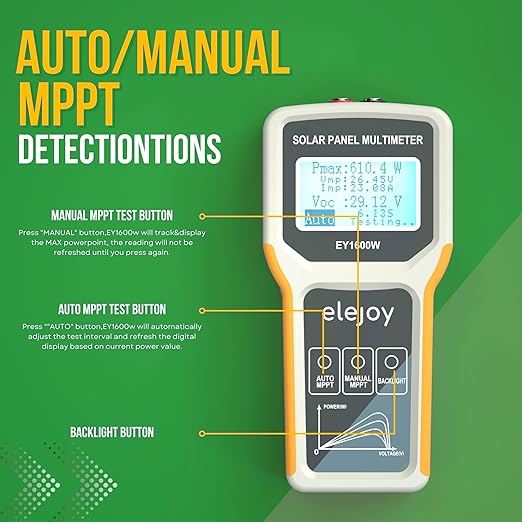 EY1600W Solar Panel Tester Multimeter DC/AC Solar Panel Watt Meter Photovoltaic Panel Solar Tracker Auto &amp Manual MPPT Open Circuit Volt Current Troubleshoot Utility Tool Backlit LCD (Upgrade)